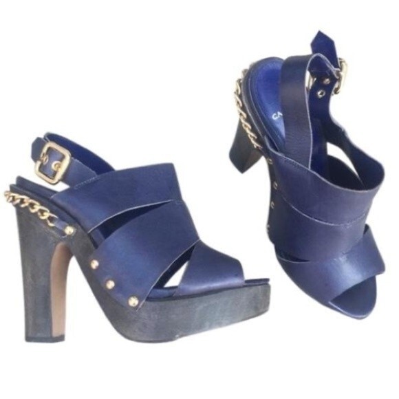 Carvela Kurt Geiger ChainStud Detailed Leather Platform Sandals 37 - Picture 1 of 14